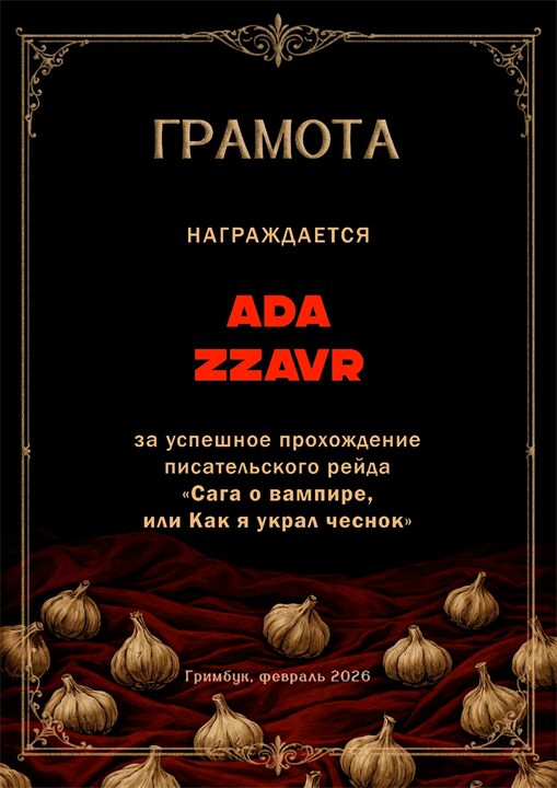 Грамота за писательский рейд Сага о вампире